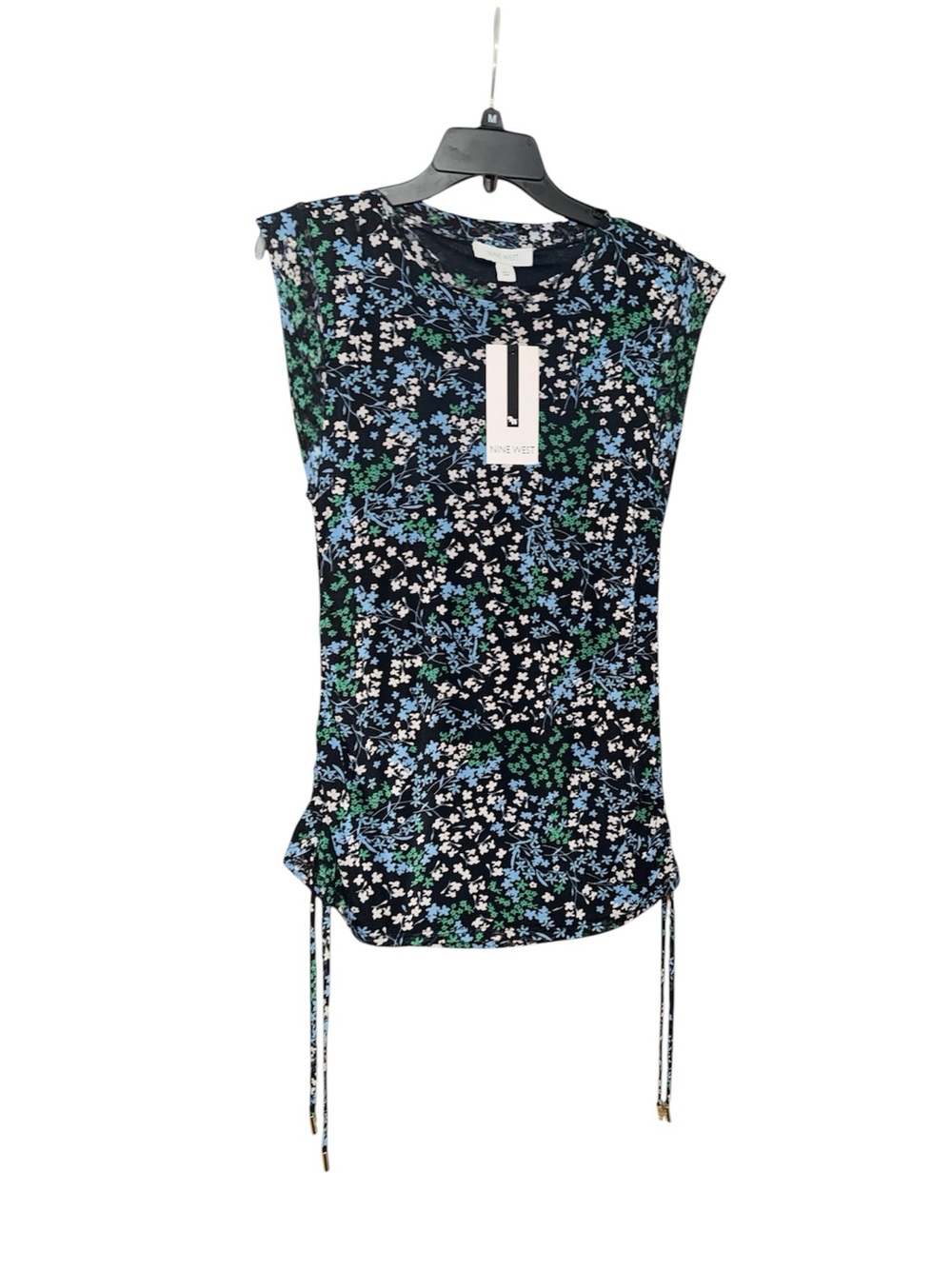 Nine West Navy Floral Cap-Sleeve Top